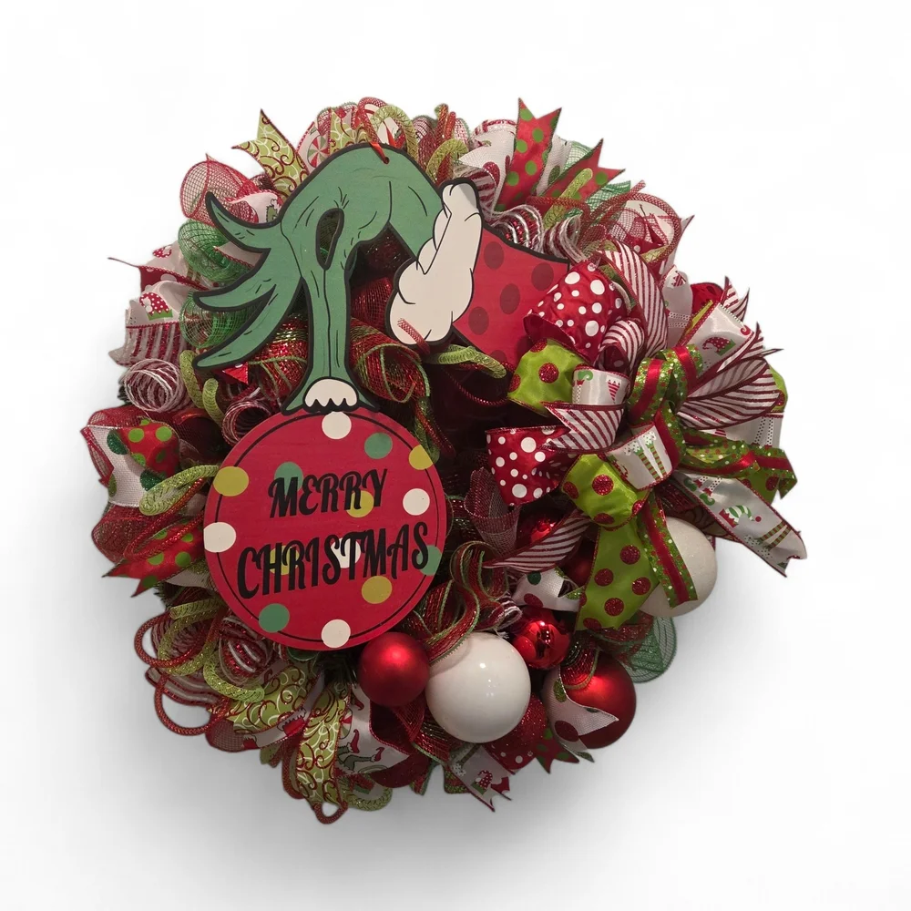 Grinch themed Christmas Wreath festive Holiday Wreath